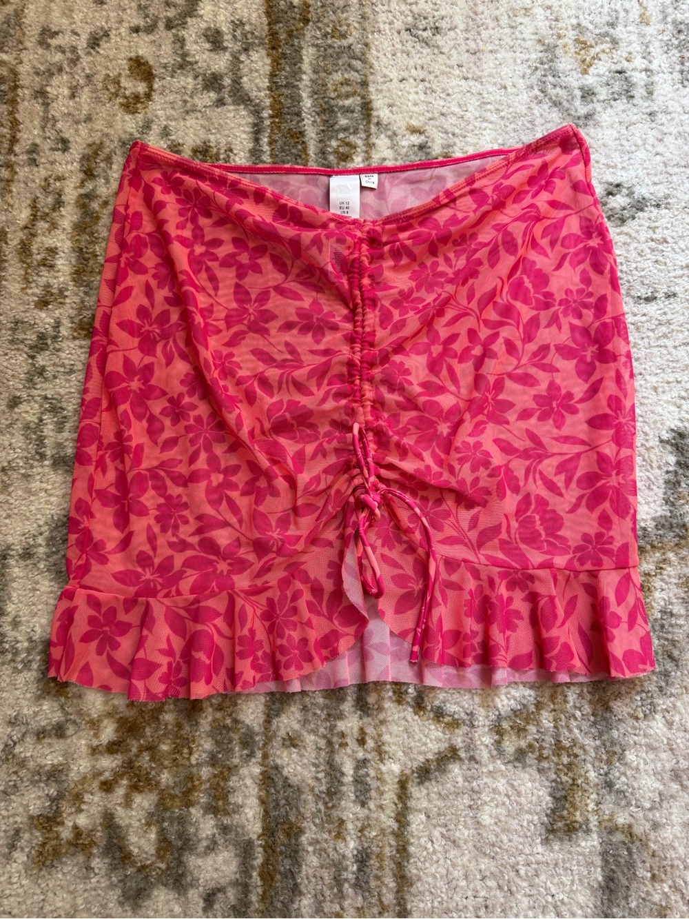 ASOS Miss Selfridge Beach Mesh Floral Front Frill Hem Swim Skirt